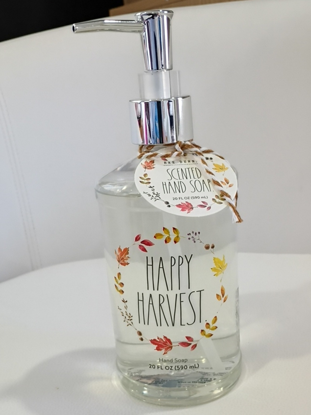 Rae Dunn Happy Harvest Hand Soap - Clear with Autumn Leaf Accents